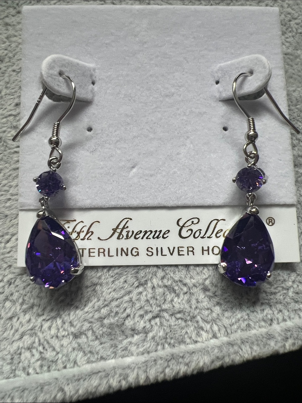 Silver tone  Teardrop Purple Cubic Zirconia Earrings